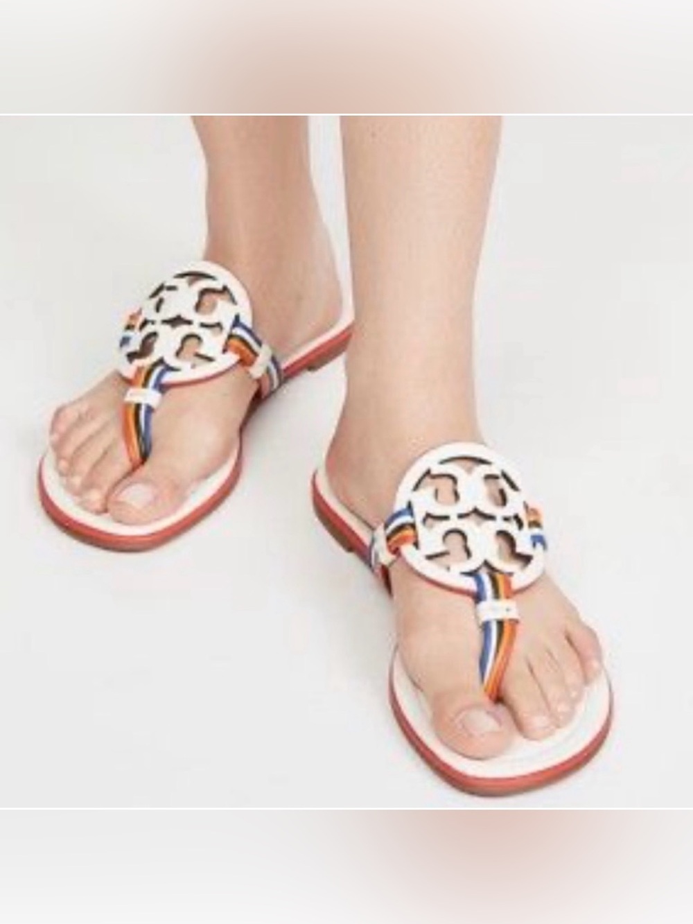 Tory Burch Rainbow Strap Miller Logo Sandals in white and Multicolor 7.5 pride